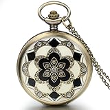 Women's Vintage Elegant Ceramics Flowers Quartz Pocket Watch With 80cm Chain