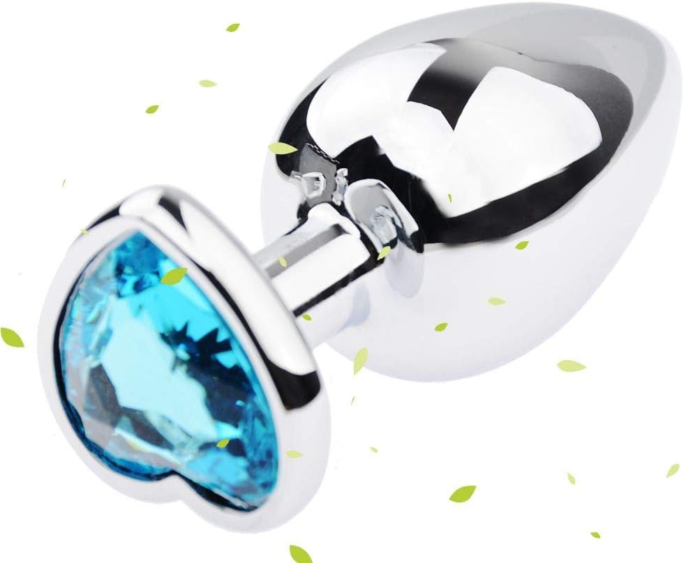 WDQ Dark Blue Heart-Shaped Rhinestone Stainless Steel Medium Size Pleasure Amal Plūg Stimulātor for Beginners