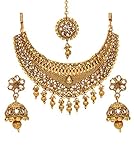 Bindhani Bollywood Style Traditional Ethnic Jewelry Gold Plated Indian Wedding Kundan Choker Bridal Bridesmaids Necklace Set with Jhumki Earrings Tikka for Women