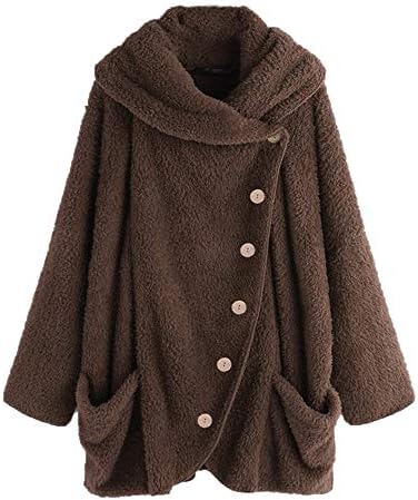 iFRich Women Plus Size Coat Winter Warm Long Sleeve Button Down Fleece Sweater Pullover Tops Loose Hooded