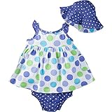Gerber Baby Girls' Sundress, Bloomer and Hat Set, Polka Dots, 18 Months