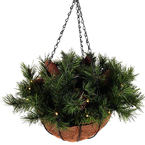 Prelit Christmas Hanging Basket Batteryoperated LED Lights & Pine