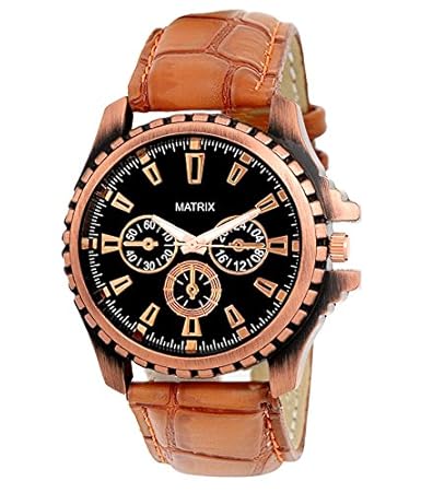 Analogue Round Black Dial & Brown Leather Strap Watch For Mens/Boys-Wch-121