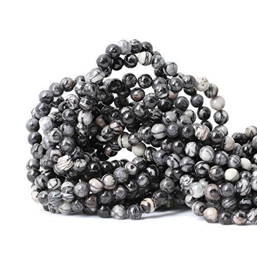 Qiwan 60PCS 6mm Black Network zebra Stripes Natural Stone Beads For Jewelry Making DIY Bracelet Necklace 1 Strand 15"