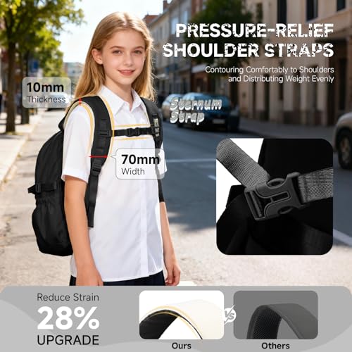 Tanou Girls Backpack, Large Capacity School Bag Teenager Waterproof Polyester School Bags Fashion with Star Pendant for Primary School and College, Black