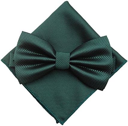 Mens Solid Pre-tied Bow Tie and Pocket Square Set
