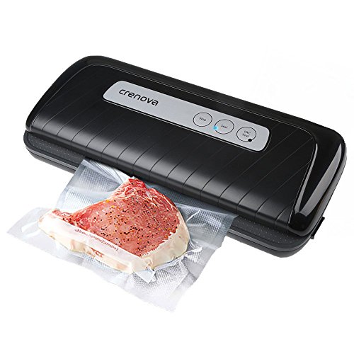 Crenova VS200S Vacuum Sealer Food Save Vacuum Sealing Machine Keep Fresh Up to 7x Longer, 3MM Width, FREE Starter Kit Vacuum Bags (1 Roll+10 Pouches+ 1 Accessory Hose)