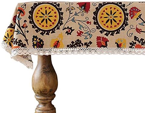 LeLehome 55 Inch X 98 Inch Sunflowers Floral Lace Tablecloth, Durable Cotton Vintage Linen Embroidered Washable Dinner Picnic Table Cover