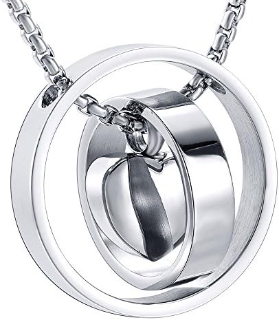 Engravable Two Circle Lock Heart Cremation Necklace For Ashes + Free Box ,Chain And Fill Kits (Silver Tone)
