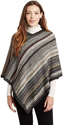 Women's 100% Pure Alpaca Striped V Neck Poncho Carmen