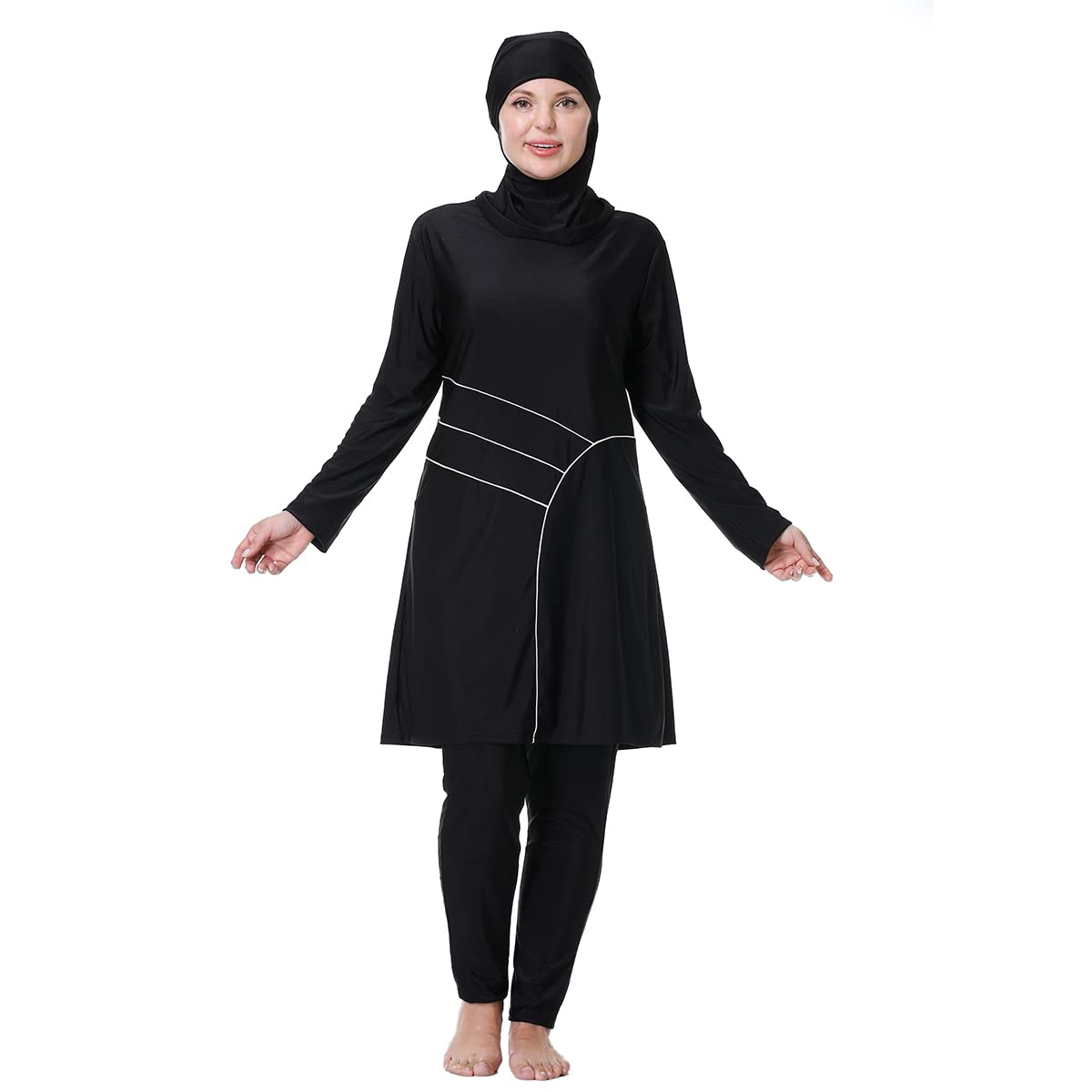 Photo 1 of ***MISSING TOP DRESS***Plus Size Muslim Swimsuits for Women Modest Islamic Swimwear Burkini Full Cover Hijab Long Sleeve Muslim Dress Top Pants Cap Set 3PCS Sun Protection Rash Guard Fat Bathing Suits Black Print 6XL