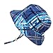 Toddler Boys Quick Dry Sun Protection Hat 50 UPF, Drawstring Adjustable, Stay-on (M: 6-18m, Blue Plaid)