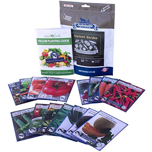 Instant Garden, Heirloom Vegetable Seed Collection, 15 Variety Non GMO Heirloom Garden Vegetable Herb Seeds - Tomato, Pepper, Lettuce, Carrot, Kale, Basil, & More