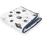 Little Unicorn Muslin Quilt Blanket | 100% Cotton Soft Multi-Layered Muslin Fabric | Toddler & Baby Blanket | 47”x47” | for Nursery, Crib, Shower Gifts (Planetary)
