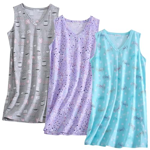 PNAEONG Womens V Neck Cotton Nightgown Pack of