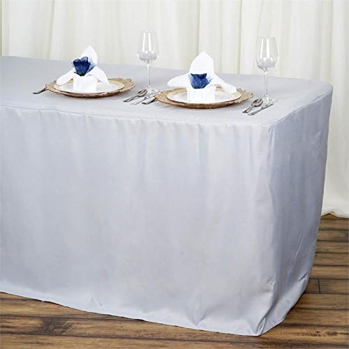 Doolova 6FT Fitted SILVER Wholesale Polyester Table Cover Wedding Banquet Event Tablecloth