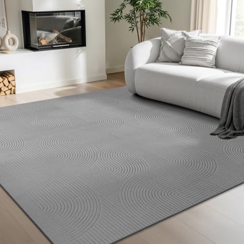the carpet Rio - Moderner Kurzflor Teppich, weicher und pflegeleichter Anti-Rutsch-Teppich mit 3D-Optik, robust, für Wohnzimmer und Schlafzimmer, Grau