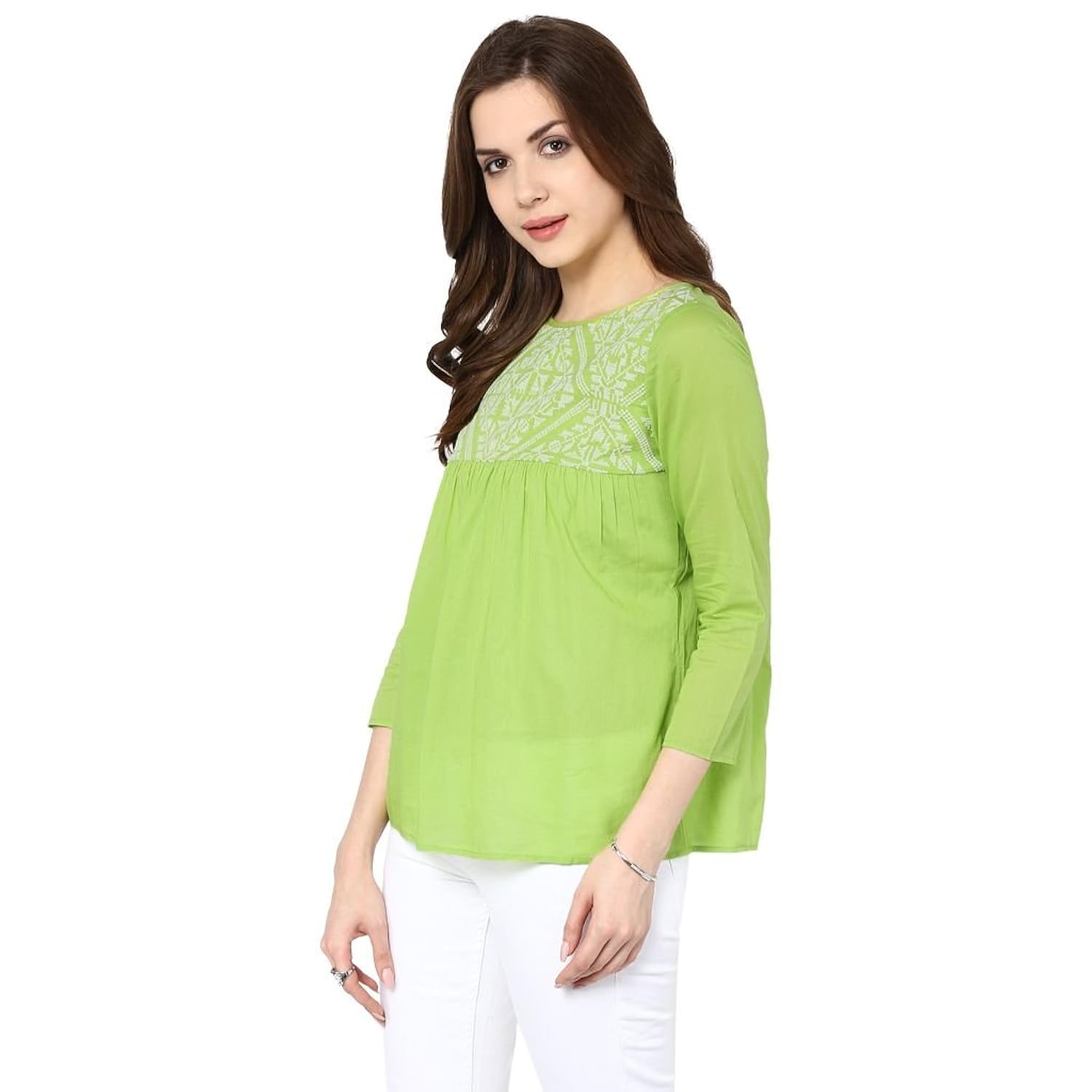 the vanca women's green rayon top with embroidery