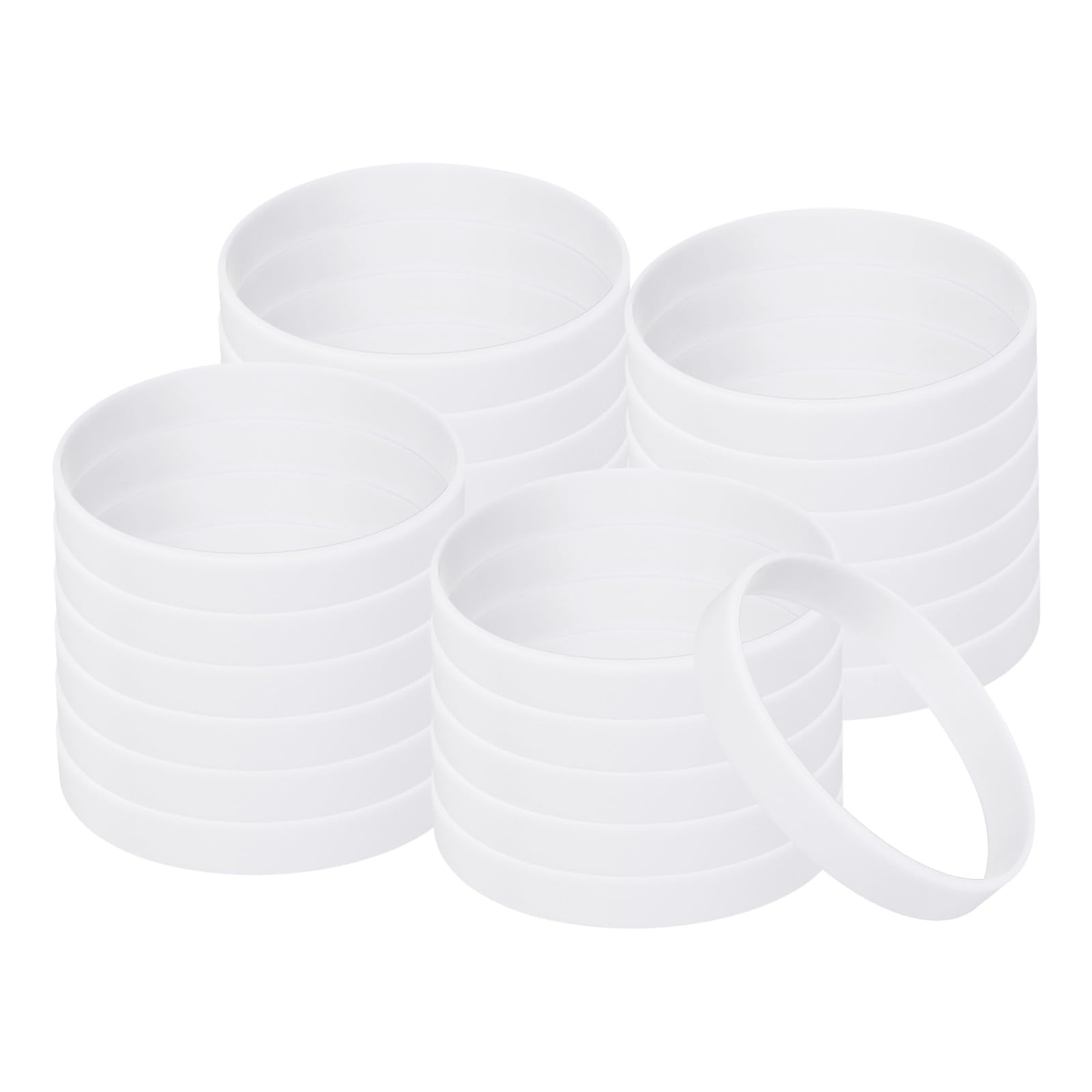 PATIKIL Silicone Bracelets, 100 Pack Colored Rubber Wristbands Blank Stretch Sports Bands for Adults Teen Sports Team Games, White