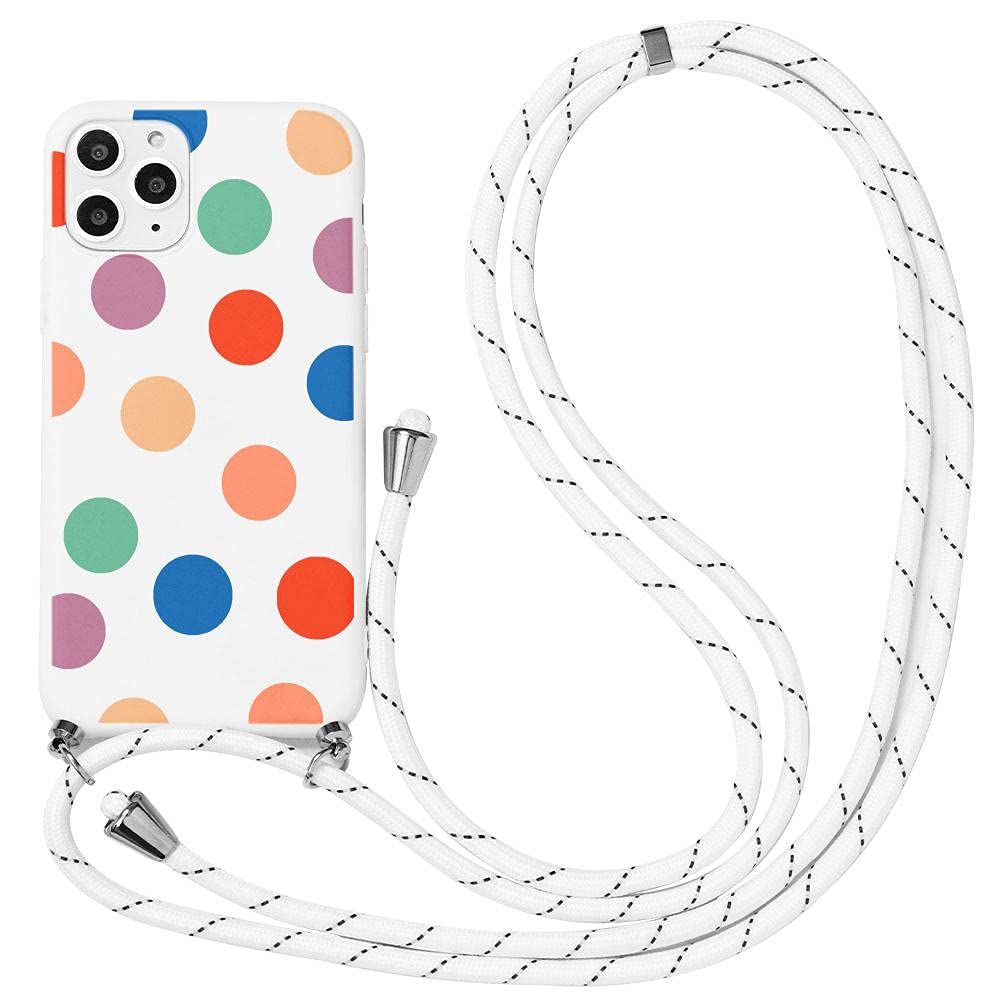 Yoedge for iPhone 11 Pro MAX Case with Silicone TPU Cute Phone Case with Cord Strap Shockproof Cases and Covers Lanyard Strap Bumper Cover for iPhone 11pro max 6.5 inch. Colored Dots