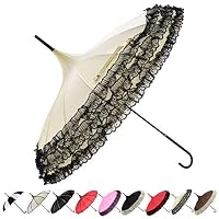 Outgeek Pagoda Umbrella Anti-Uv Parasol Sunproof Lace Trim with Hook Handle