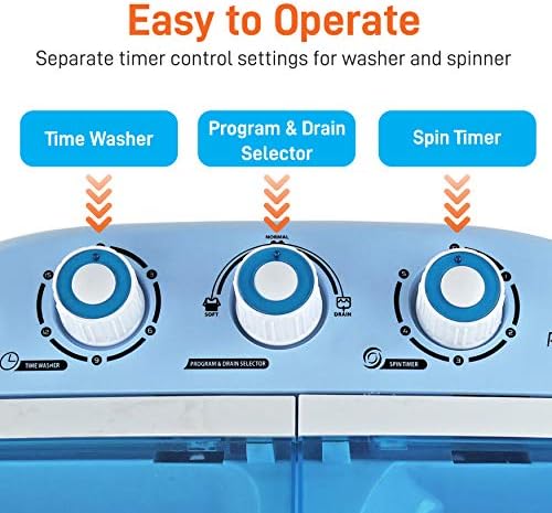 Upgraded Version Pyle Portable Washer & Spin Dryer, Mini Washing Machine, Twin Tubs, Spin Cycle w/ Hose, 11lbs. Capacity, 110V - Ideal For Compact Laundry