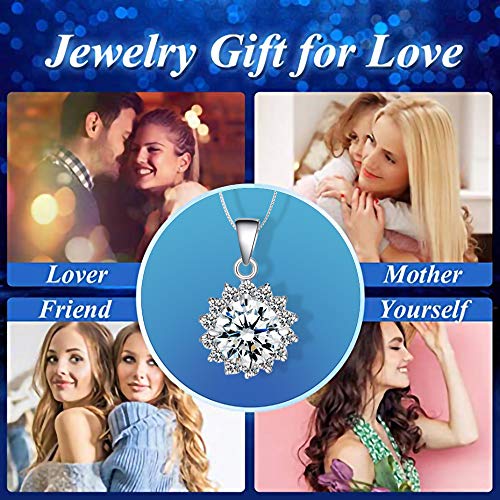 DOMEI Sterling Silver Pendant Necklaces for Women Girls, Jewelry for Mom Girlfriend Wife Friends with Sparkling Round Cubic Zirconia (The Sun)