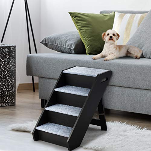 Tangkula Foldable Wooden Pet Stairs, 4Step Pet Stairs Carpeted Pet Stairs Wood Pet Stairs for