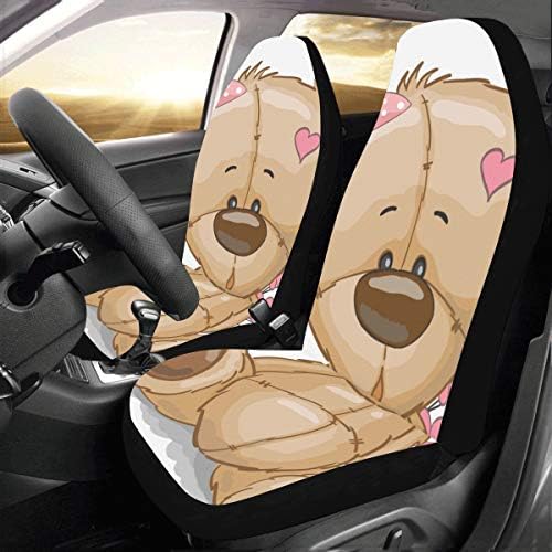 Cute Drawn Teddy Bear Flowers Custom New Universal Fit Auto Drive Car Seat Covers Protector for Women Automobile Jeep Truck SUV Vehicle Full Set Accessories for Adult Baby (Set of 2 Front)
