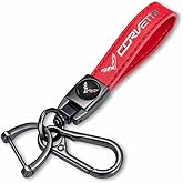 BFIVEANTE leather car keychain set for Corvette men and women family present keychain key ring lanyard accessories (red