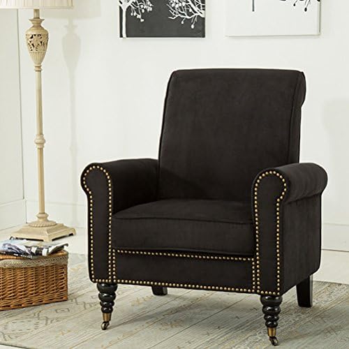 Classic Living Room Chairs Nailhead Trim Club Chairs Fabric Accent Chairs (Black)
