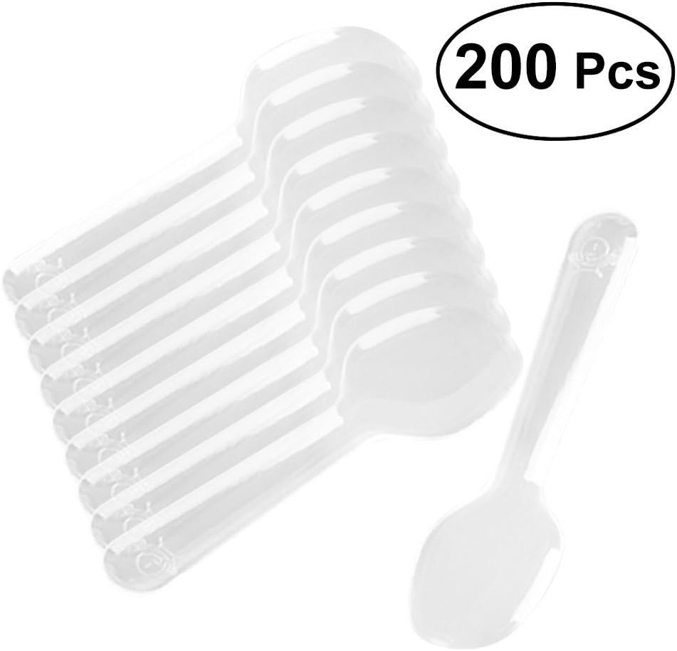BESTOMZ 200pcs Mini Transparent Plastic Spoons Disposable Flatware Spoons for Jelly Ice Cream Dessert Appetizer