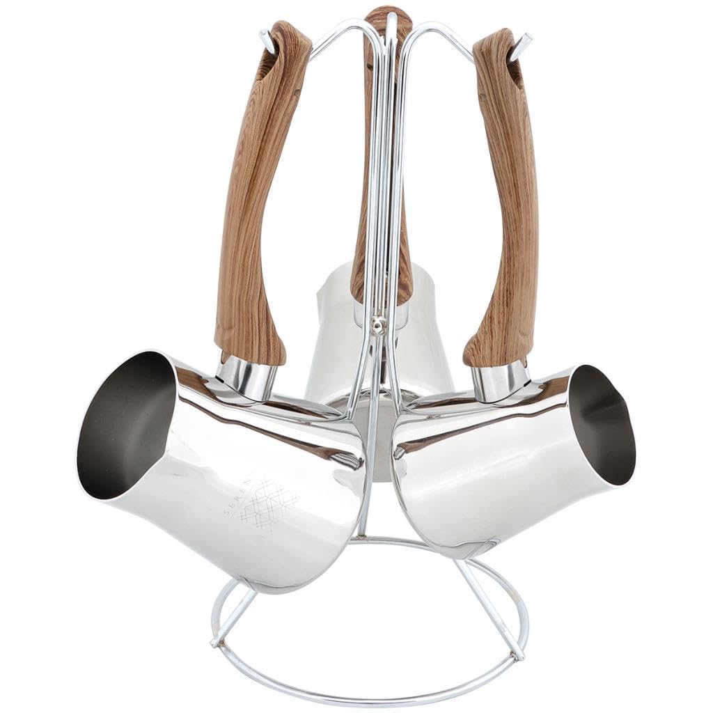 Serenk Turkish Coffee Maker | Set of 4 Stainless Steel, 2 to 4 Cups Coffee Makers for Home and Kitchen - Premium Turkish Coffee Pot, Arabic Coffee, Chocolate, Milk Warmer, Greek Coffee, Cezve