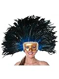 Zucker Feather Mask/Headdress with Coque Feathers, Dark Turquoise