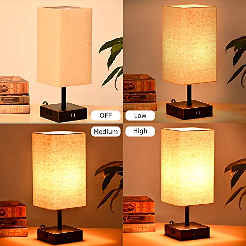 Touch Control Table Lamp with 2 Power Outlet and 2 USB Port, 3Way