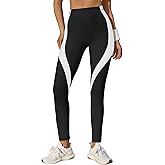 Fisoew Womens High Waisted Leggings Color Block Yoga Pants Workout Running Stretchy No See Through Leggings