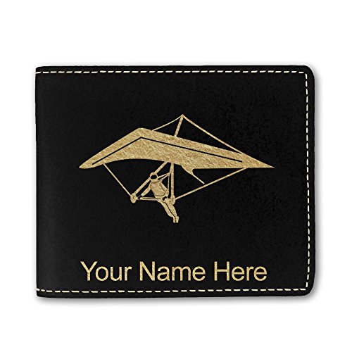 Faux Leather Wallet, Hang Glider, Personalized Engraving Included (Black) - Thumbnail 3
