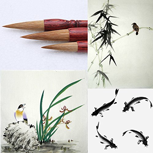 MB003 Hmayart Artist's Calligraphy and Sumi Brushes 3pcs/Pack - Good for Bamboo, Orchid and Fish Paintings & Kaishu Style Calligraphy