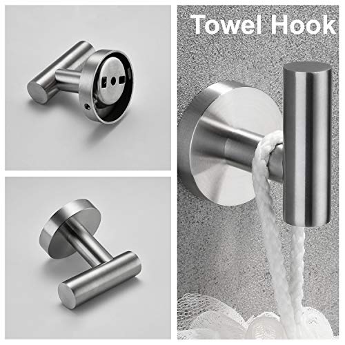Nolimas 4-Pieces Set Brushed Nickel Bathroom Hardware Set SUS304 Stainless Steel Round Wall Mounted - Includes 23.6"&13.5" Towel Bar,Toilet Paper Holder, Robe Towel Hooks,Bathroom Accessories Kit