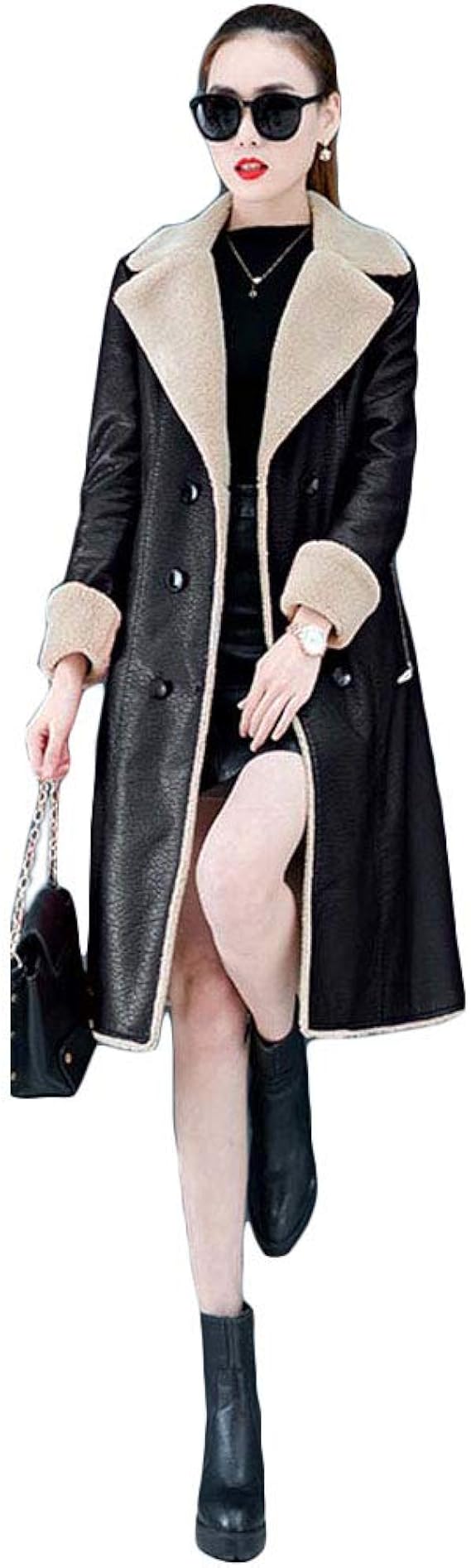 Kanshamingma レザージャケット レディース ライダースジャケット Puレザー アウター ロングコート フリースジャケット 革コート かっこいい フェイクレザー バイカー ブルゾン レディース レザーコート ライダース コート ジャケット 通販 Amazon