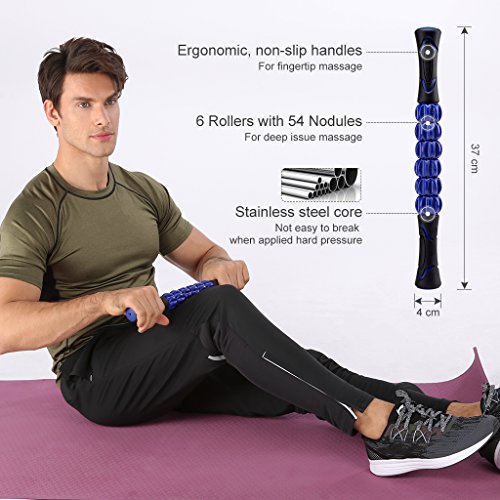 Finether Foam Roller Set with Massage Stick Lacrosse Massage Ball Spiky Massage Ball Carry Bag for Deep Tissue Muscle Massage Stretching Trigger Point Yoga Injury Prevention Physical, Blue