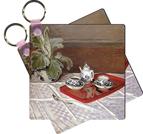 Rikki Knight Claude Monet Art The Tea Set Design Square Shaped Key Chains - Identifier Tags (Set of 8)