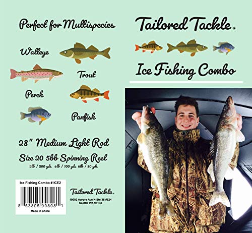 Tailored Tackle Ice Fishing Rod Reel Combo 28 in. Medium Light Fast Action Multi-Species Walleye Perch Panfish Bluegill Crappie - Thumbnail 5