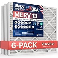 BNX TruFilter 20x23x1 Air Filter MERV 13 (6-Pack) - MADE IN USA - Electrostatic Pleated Air Conditioner HVAC AC Furnace Filters for Allergies, Pollen, Mold, Bacteria, Smoke, Allergen, MPR 1900 FPR 10