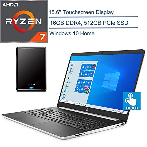 2020 HP 15.6″ Touchscreen Laptop Computer, Quad-Core AMD Ryzen 7 3700U up to 4.0GH (Beat i5-8250u), 16GB DDR4 RAM, 512GB PCIe SSD, Bluetooth 4.2, Windows 10 + YZAKKA 320GB External Hard Drive