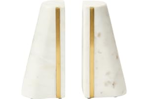 Main + Mesa Geometric Marble Bookends with Brass Inlay, White