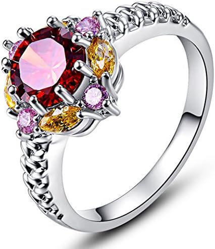 Veunora Delicate Flower Design 925 Sterling Silver Created Garnet Filled Ring for Women