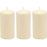 Stonebriar 3 Pack Tall 3 x 6 Inch 65 Hour Long Burning Unscented Ivory Wax Pillar Candles