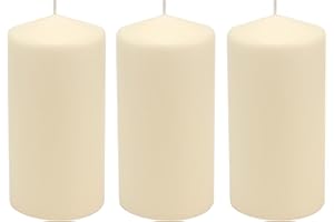 Stonebriar 3 Pack Tall 3 x 6 Inch 65 Hour Long Burning Unscented Ivory Wax Pillar Candles