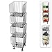 4-Tier Black Metal Wire Stackable Storage Baskets with Wheels/Rolling Organizer Bins for Kitchen, Bathroom, Laundry Room